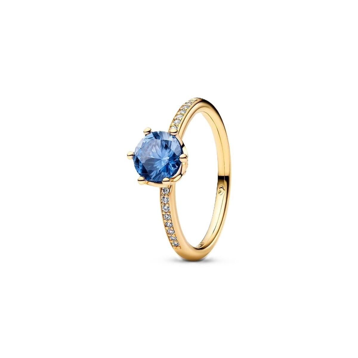 Pandora ring 168289C02-52 - blå sten, gylden damering billede
