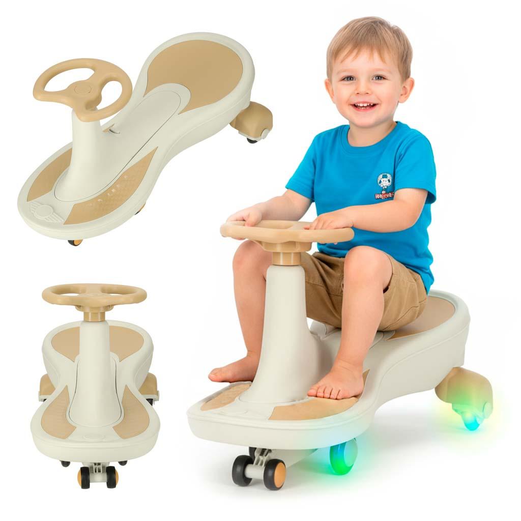 Gåbil med LED-hjul og musik - 76 cm, beige - maks. 100 kg billede