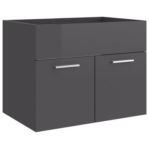 Vaskeskab med indbygget håndvask konstrueret træ grå højglans