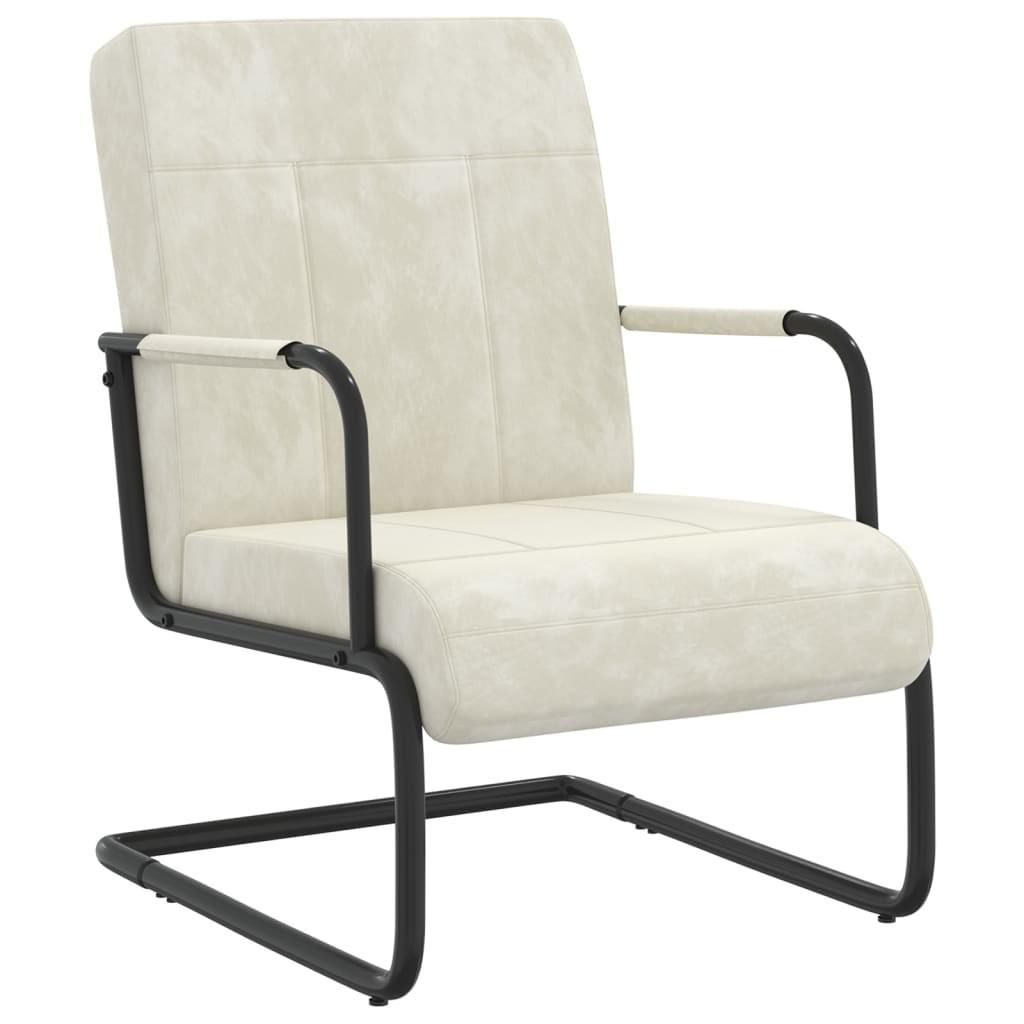 Stol med cantilever fløjl cremehvid