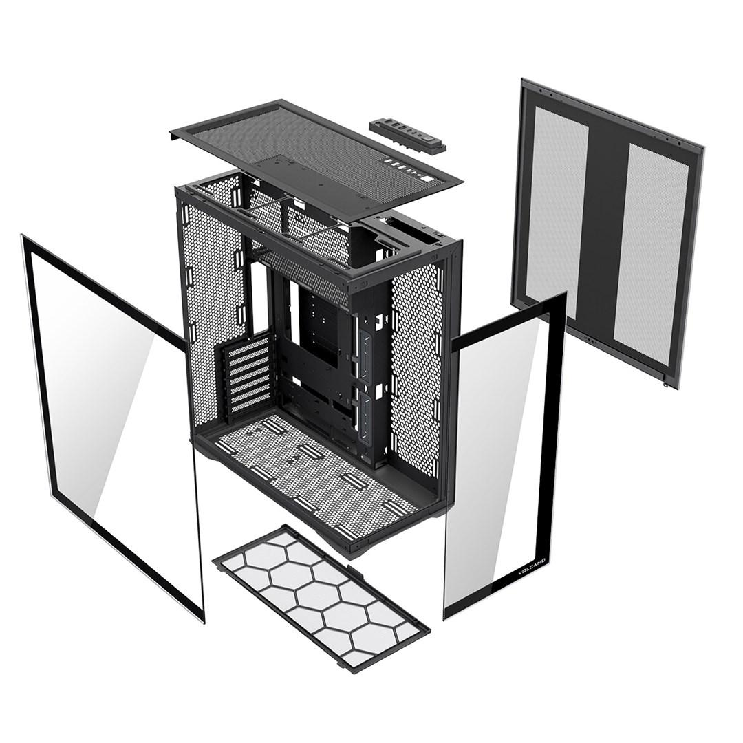 MODECOM Volcano SPACE XL Full Tower kabinet – sort, hærdet glas, ARGB billede