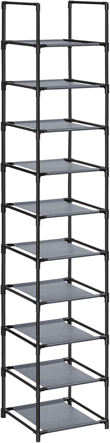 Skostativ med 10 hylder - pladsbesparende skoreol 33 × 33 × 173 cm, metalstel og hylder i nonwoven - grå billede