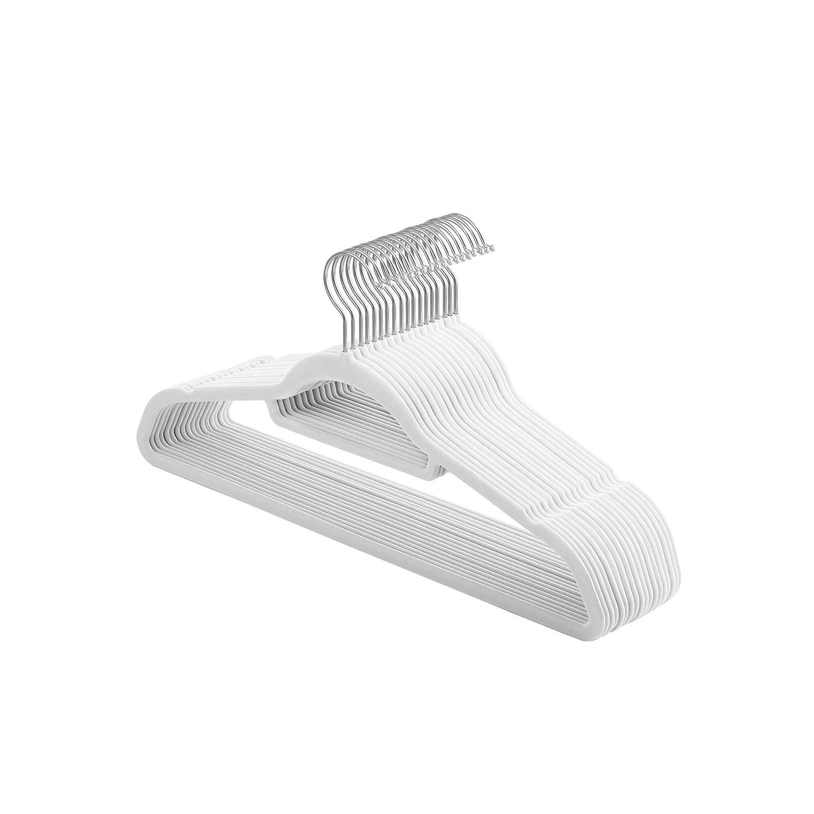 Velourbøjler - 20 stk. skridsikre bøjler med slipsestang og 360° krog, pladsbesparende - 43,5 cm, hvid