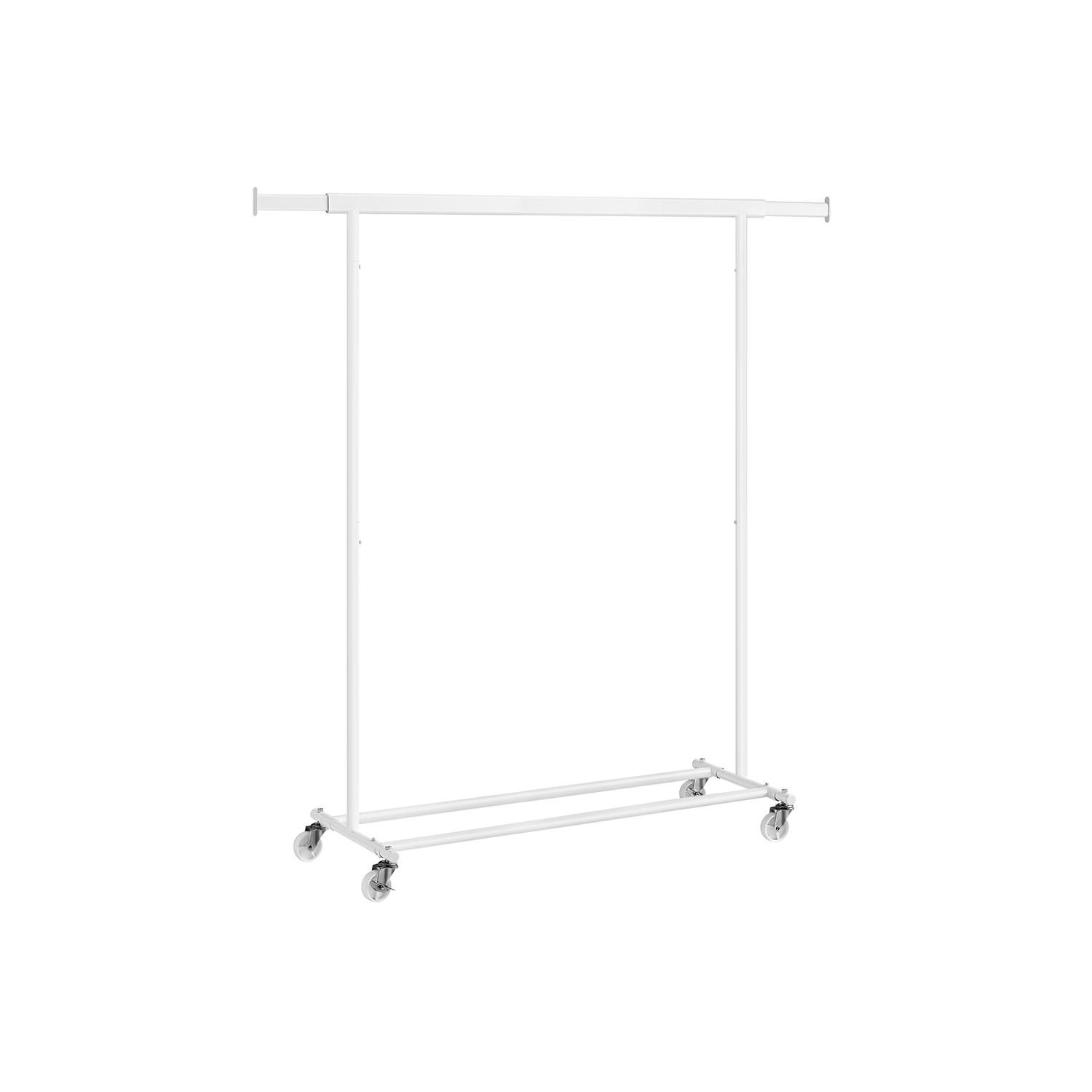 Tøjstativ på hjul - kraftig garderobestang, udtrækkelig 92-132 cm, 90 kg - klassisk hvid billede