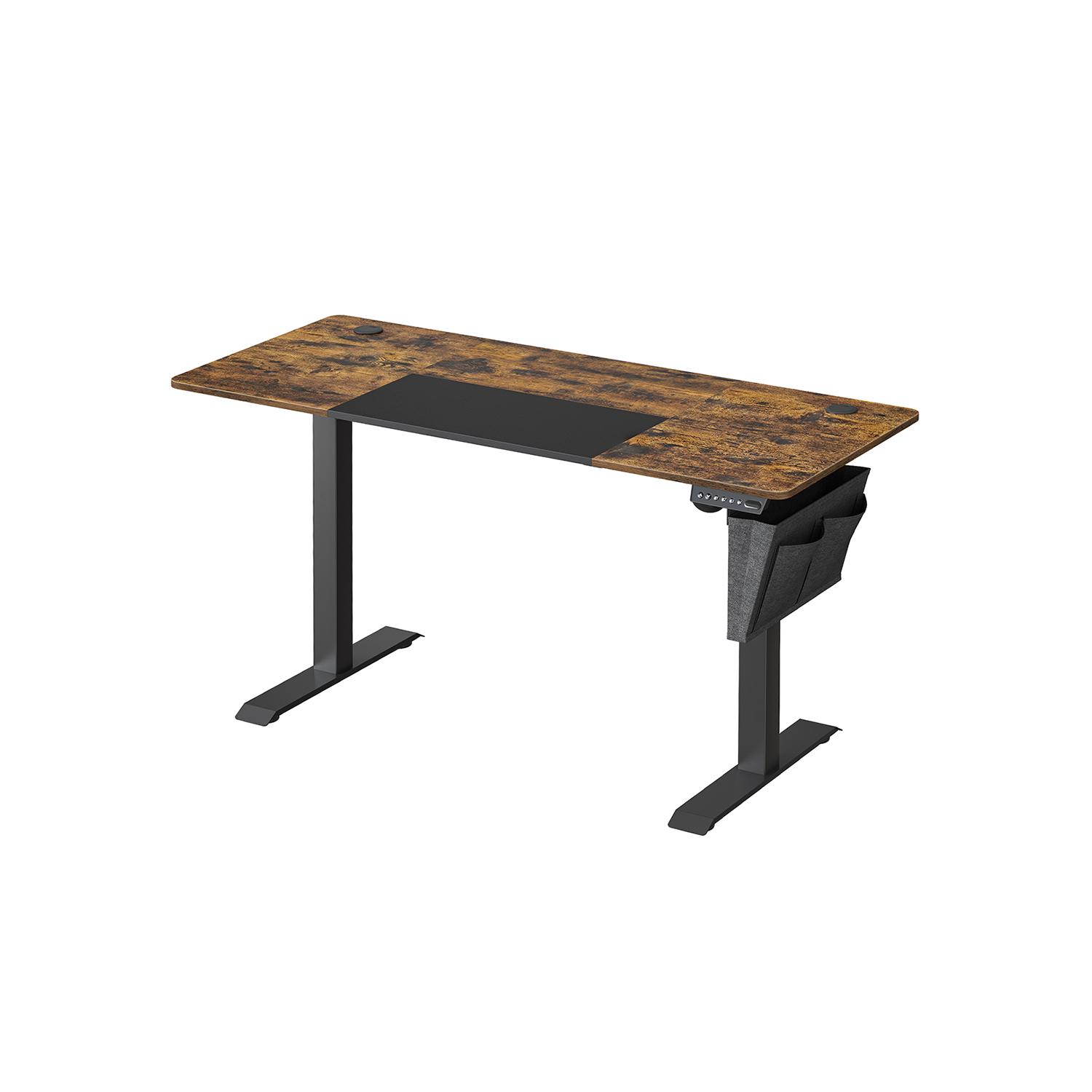 Hæve-sænkebord, elektrisk – 60 × 140 × 72–120 cm, 4 hukommelser, belastningssikring, vintage brun/sort (LSD016X01)