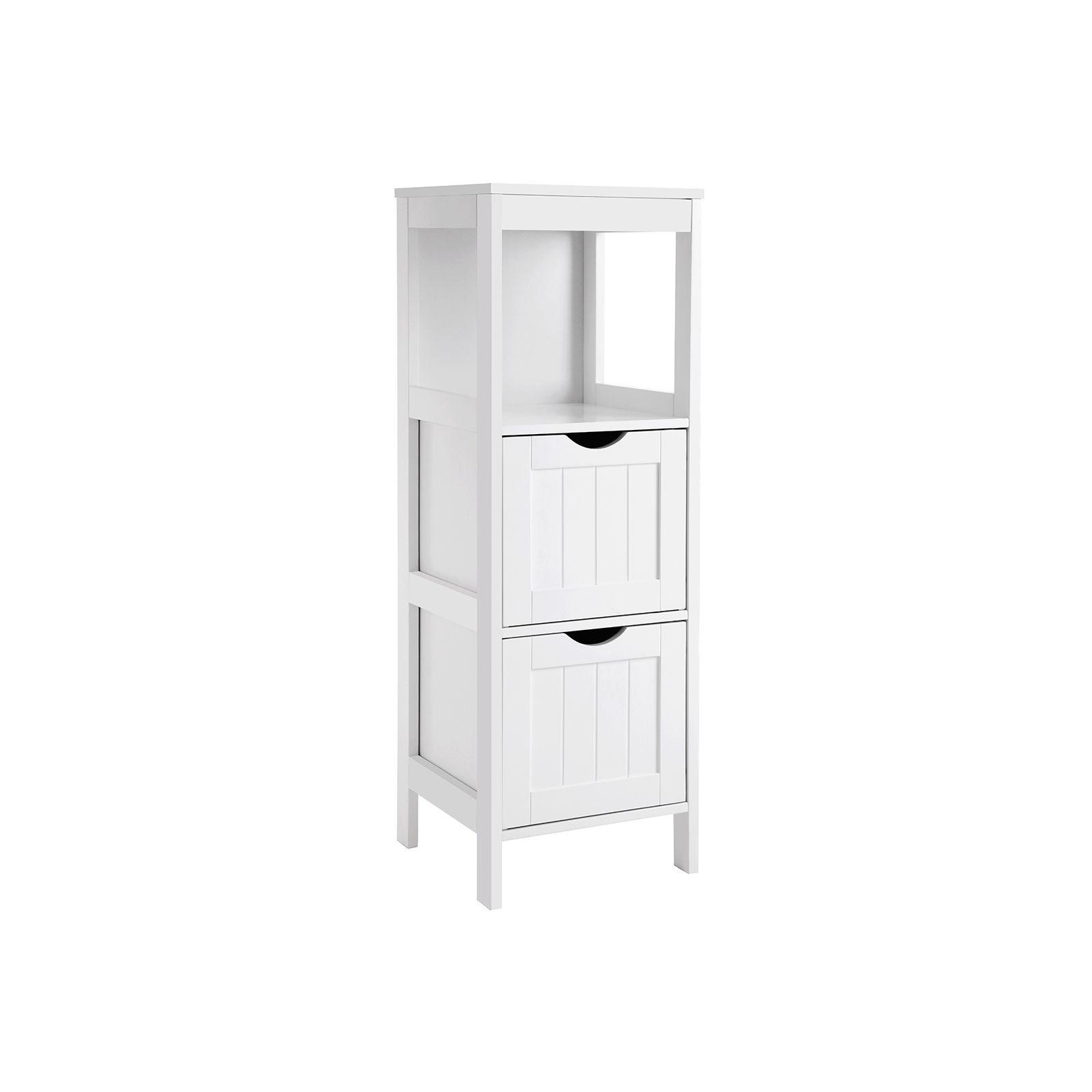 Hjørneskab til badeværelse med 2 skuffer og åben hylde - landlig stil, hvid MDF, 30 × 89 × 30 cm billede