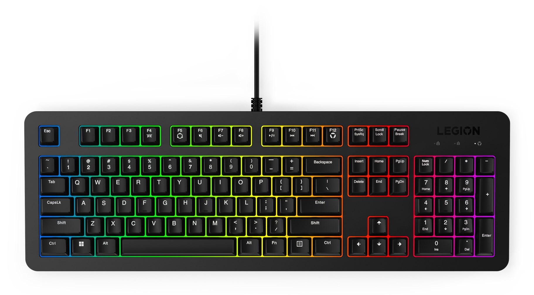 Lenovo Legion K310 gaming tastatur med USB, US English, RGB LED og numerisk tastatur - sort