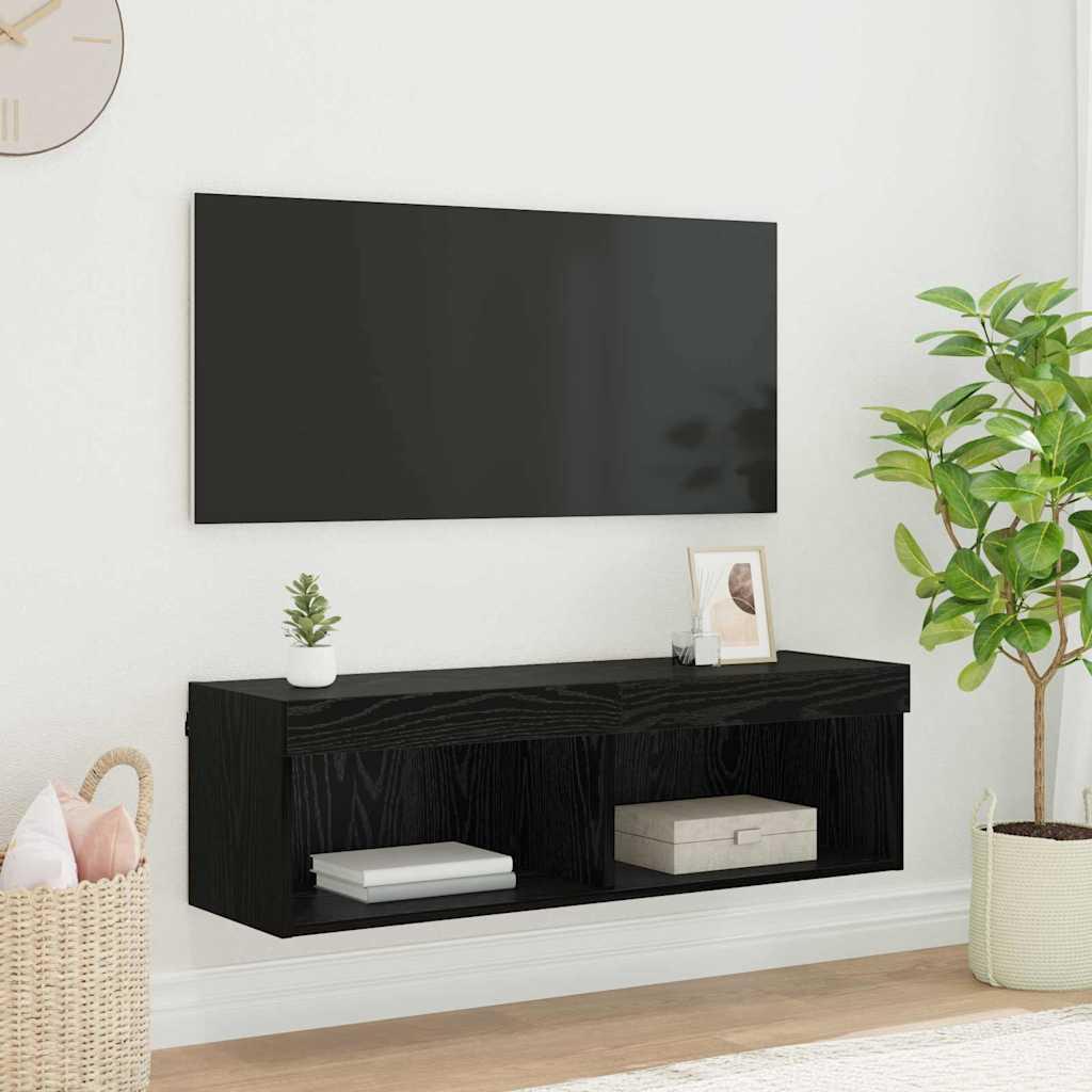 TV vægskab Panama Sort eg 100 x 30 x 30 cm Konstrueret træ billede