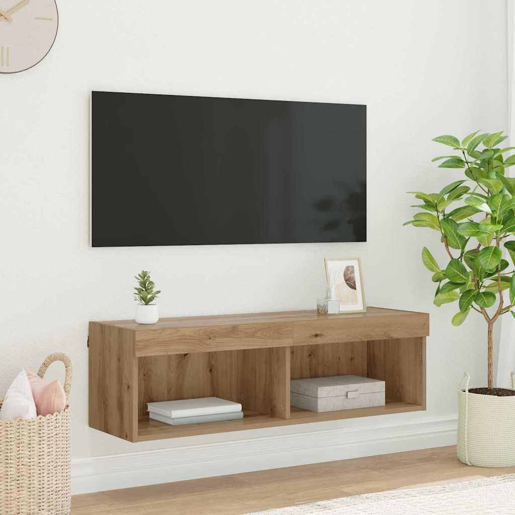 TV vægskab Vægmonteret Panama Artisan Egetræ 100 x 30 x 30 cm billede