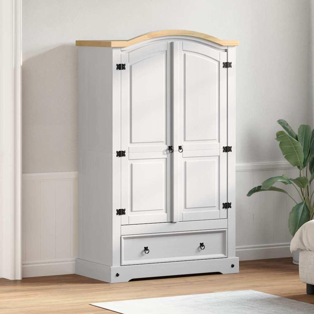 Garderobeskab med skuffe Hvid 101 x 52 x 170 cm Massiv fyrretræ billede
