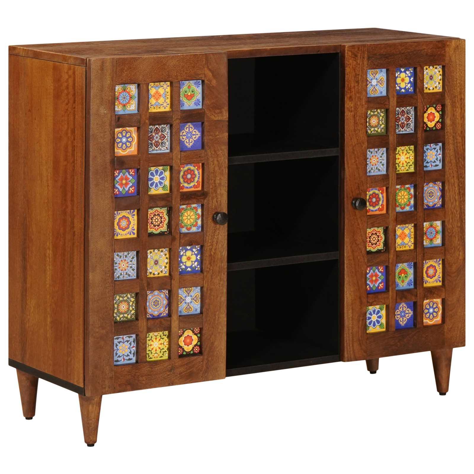 Sidebord med hylde Valnød 90 x 33,5 x 75 cm Massivt mangotræ billede