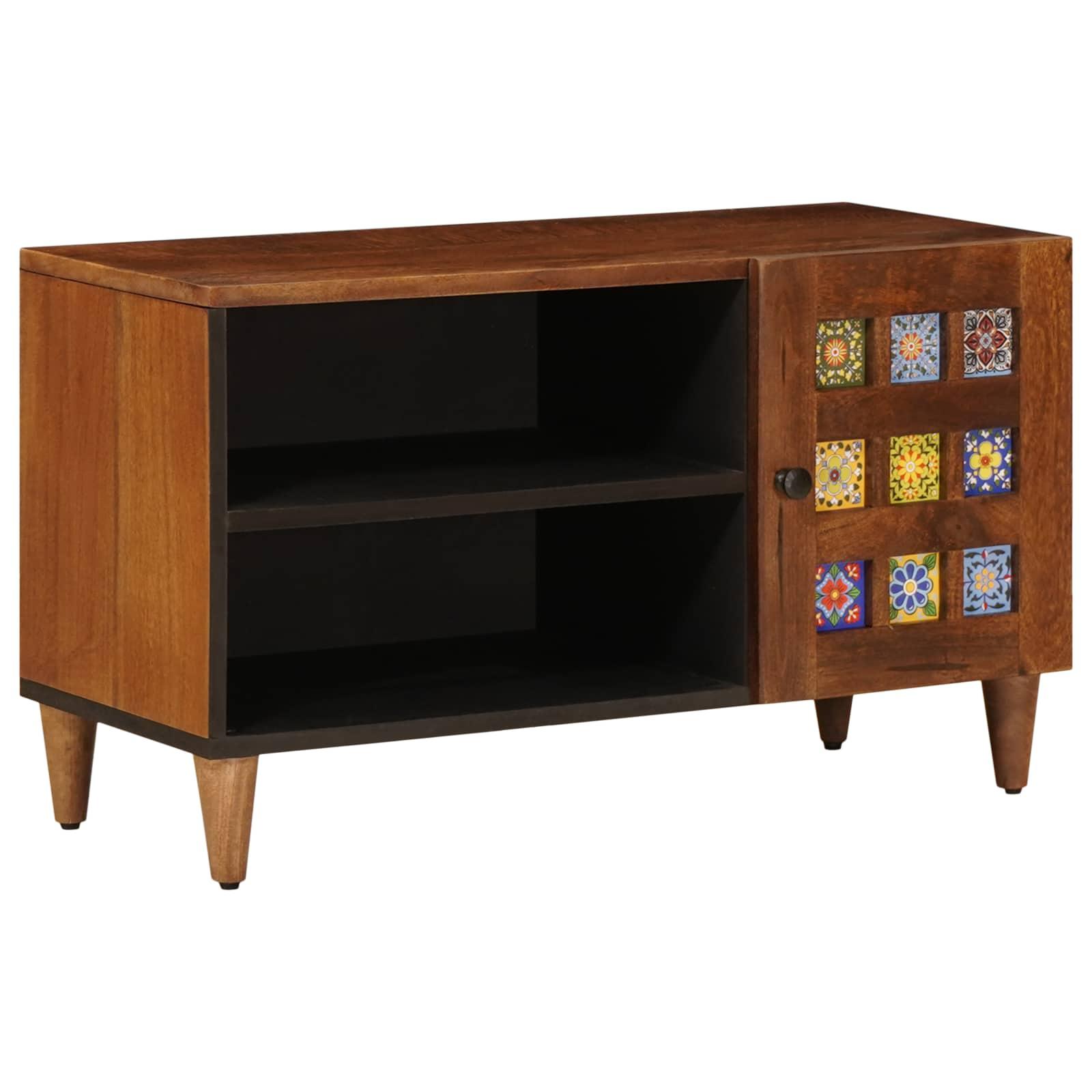TV-skab med dør Valnød 80 x 31,5 x 46 cm Massivt mangotræ billede