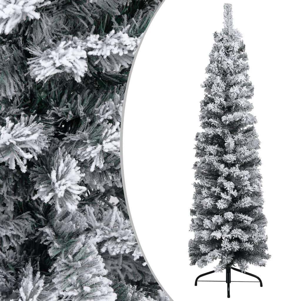 Smalt kunstigt juletræ med sne 120 cm PVC grøn
