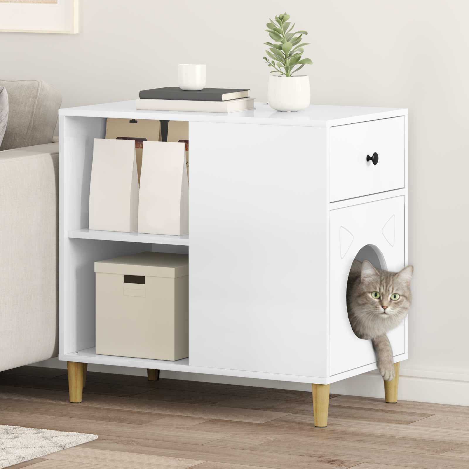 Kat Hus Gloss Hvid 72 x 42.5 x 70 cm Konstrueret træ billede