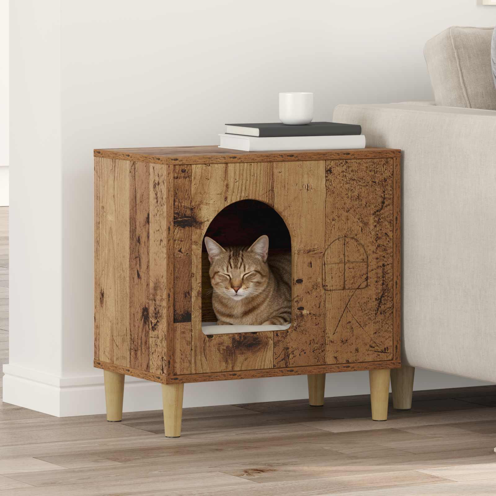 Kat Hus Gammelt træ 51 x 30 x 52 cm Konstrueret træ billede