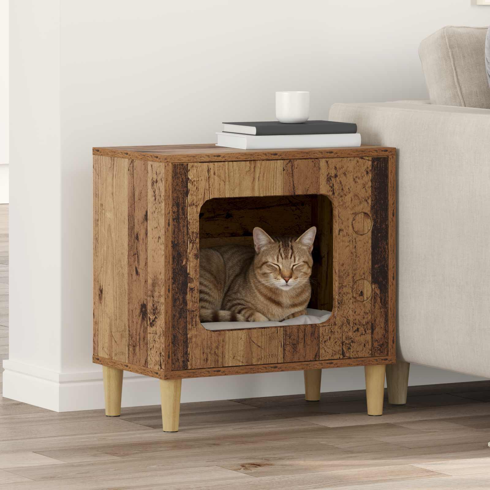 Kat Hus Gammelt træ 51 x 30 x 52 cm Konstrueret træ billede