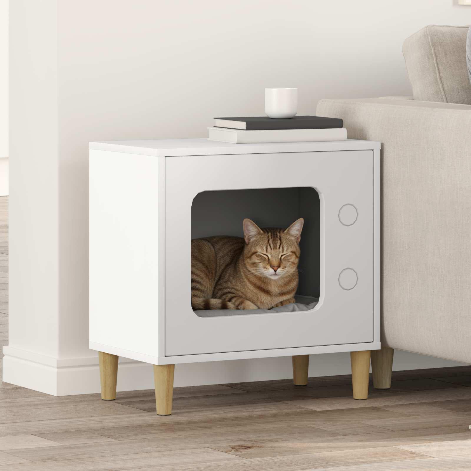 Kat Hus Hvid 51 x 30 x 52 cm Konstrueret træ billede
