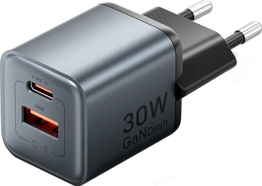 Vention GaN vægoplader 30 W - USB‑C + USB‑A, sort billede