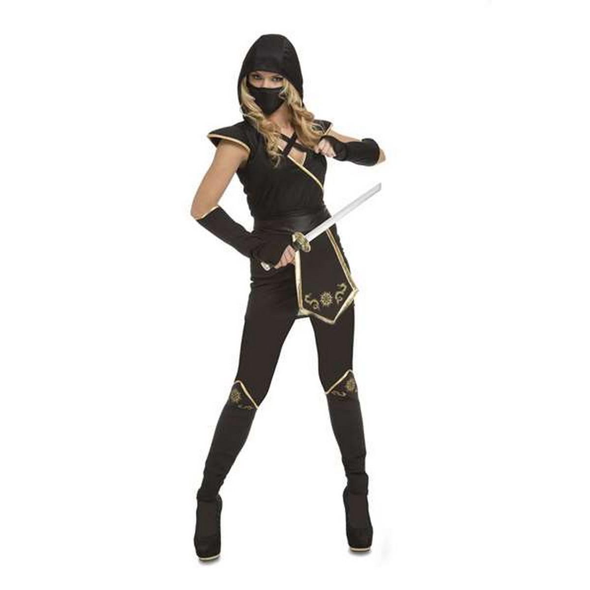 Sort ninja kostume til voksne - Onesize L (5 dele) billede