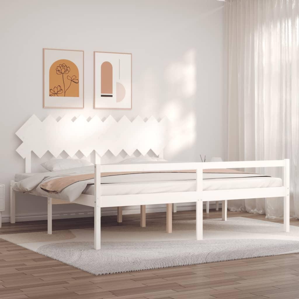 Seniorseng med sengegavl 200x200 cm massivt træ hvid billede