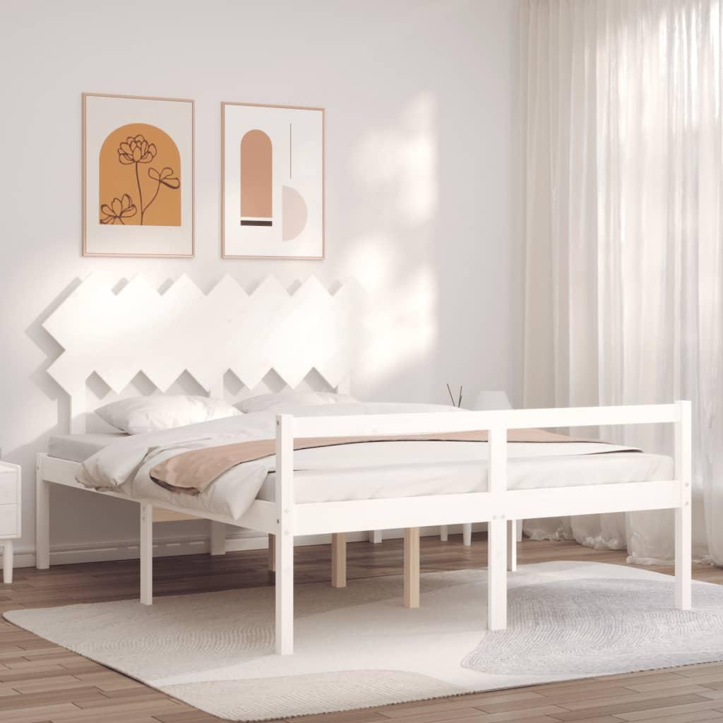 Seniorseng med sengegavl 140x200 cm massivt træ hvid billede