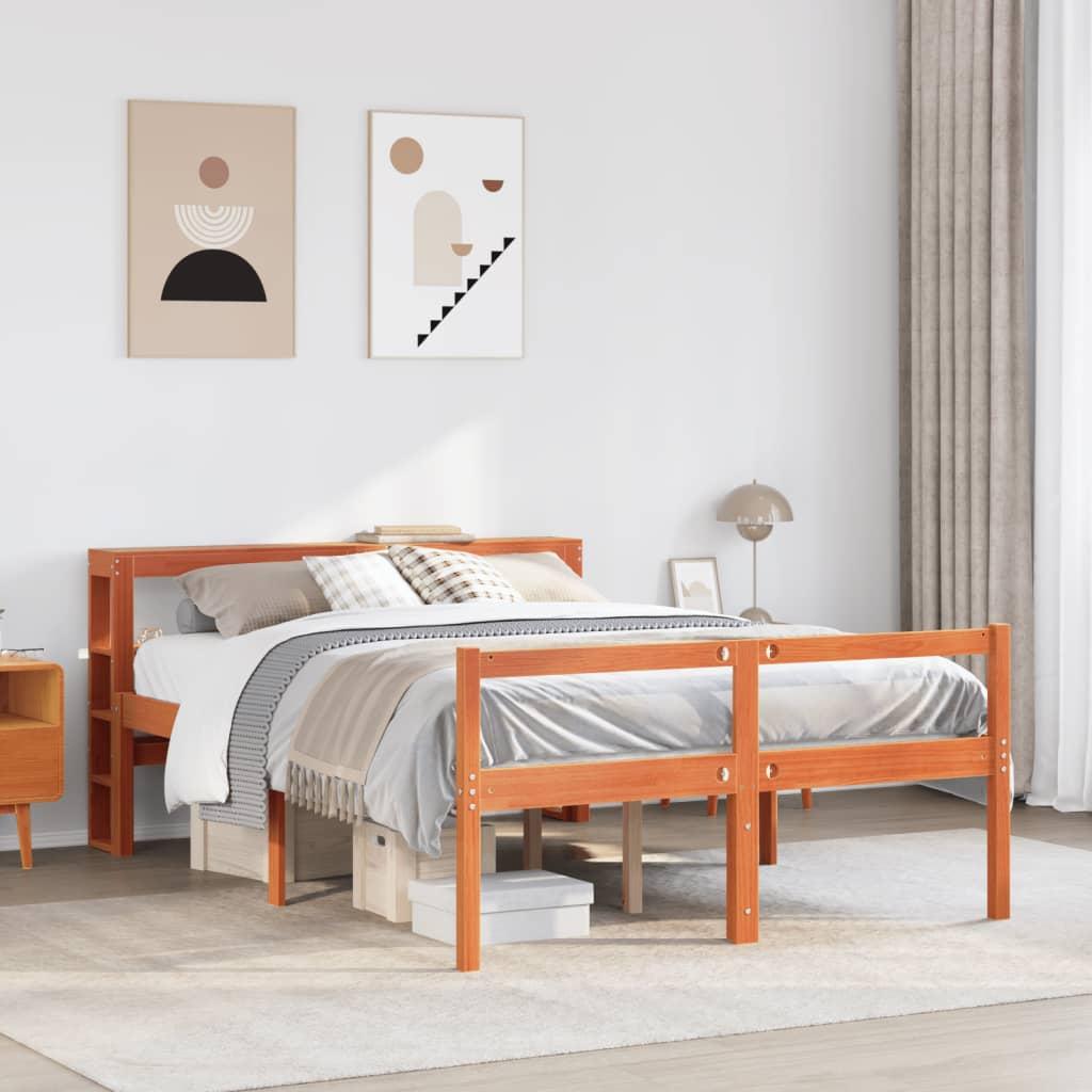 Sengeramme med sengegavl 140x200 cm massivt fyrretræ gyldenbrun billede