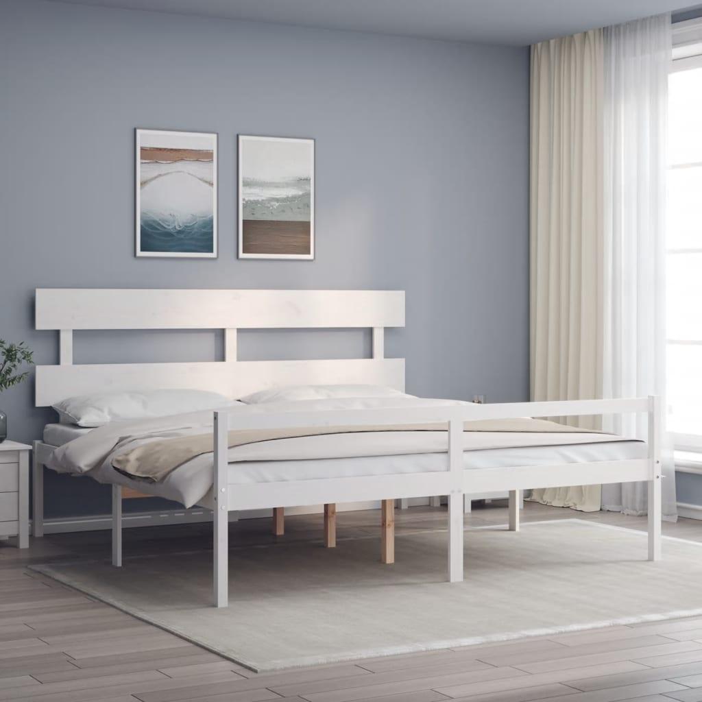 Seniorseng med sengegavl 200x200 cm massivt træ hvid billede