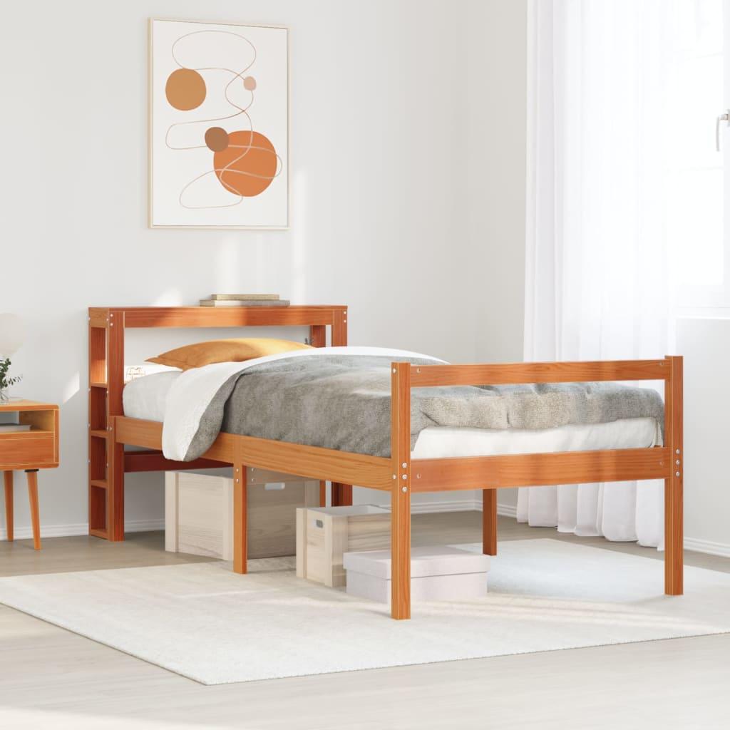 Sengeramme med sengegavl 75x190 cm massivt fyrretræ gyldenbrun billede