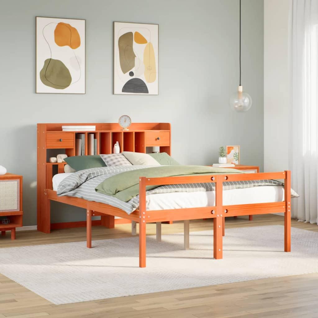 Seng med reol uden madras 140x200cm massivt fyrretræ gyldenbrun billede