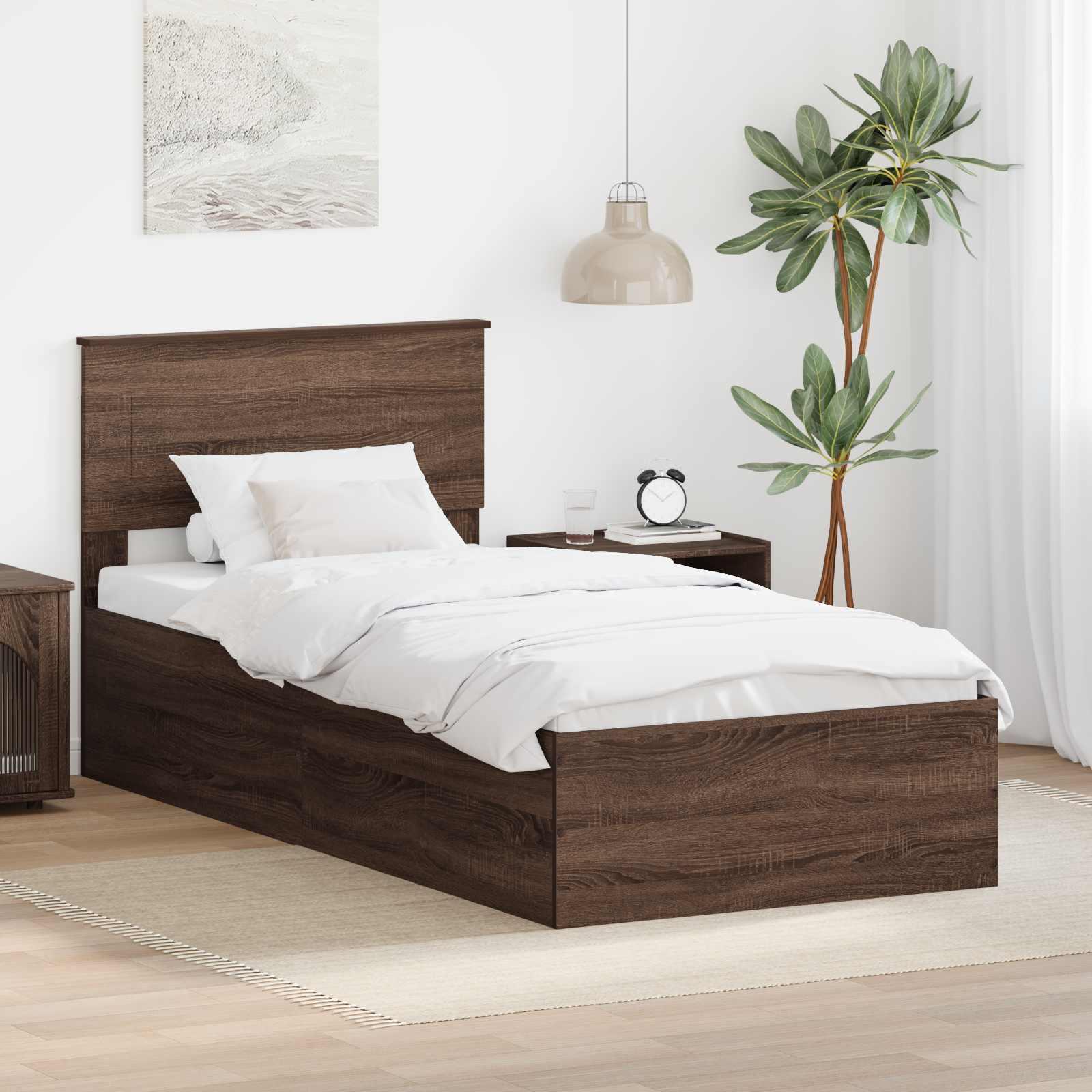 Sengestel med hovedgærde - brun eg, 75 x 190 cm, konstrueret træ billede