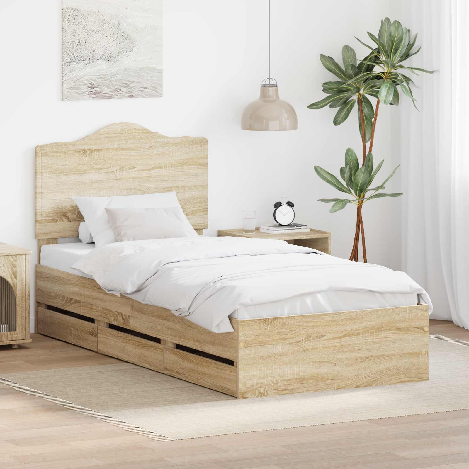 Sengestel med skuffe Sonoma eg 100 x 200 cm Ingeniørtræ billede