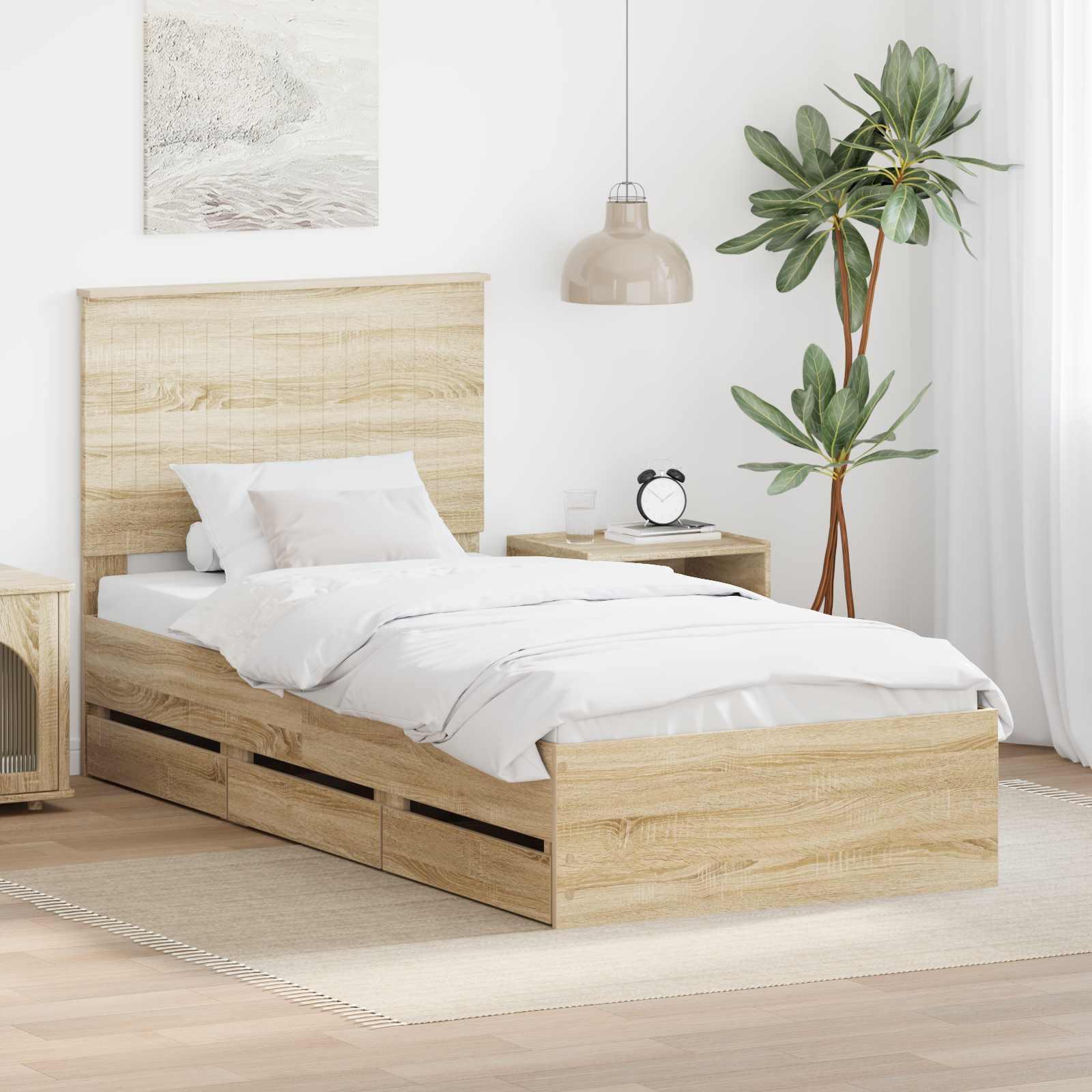 Sengestel med skuffe Sonoma eg 90 x 190 cm Ingeniørtræ billede
