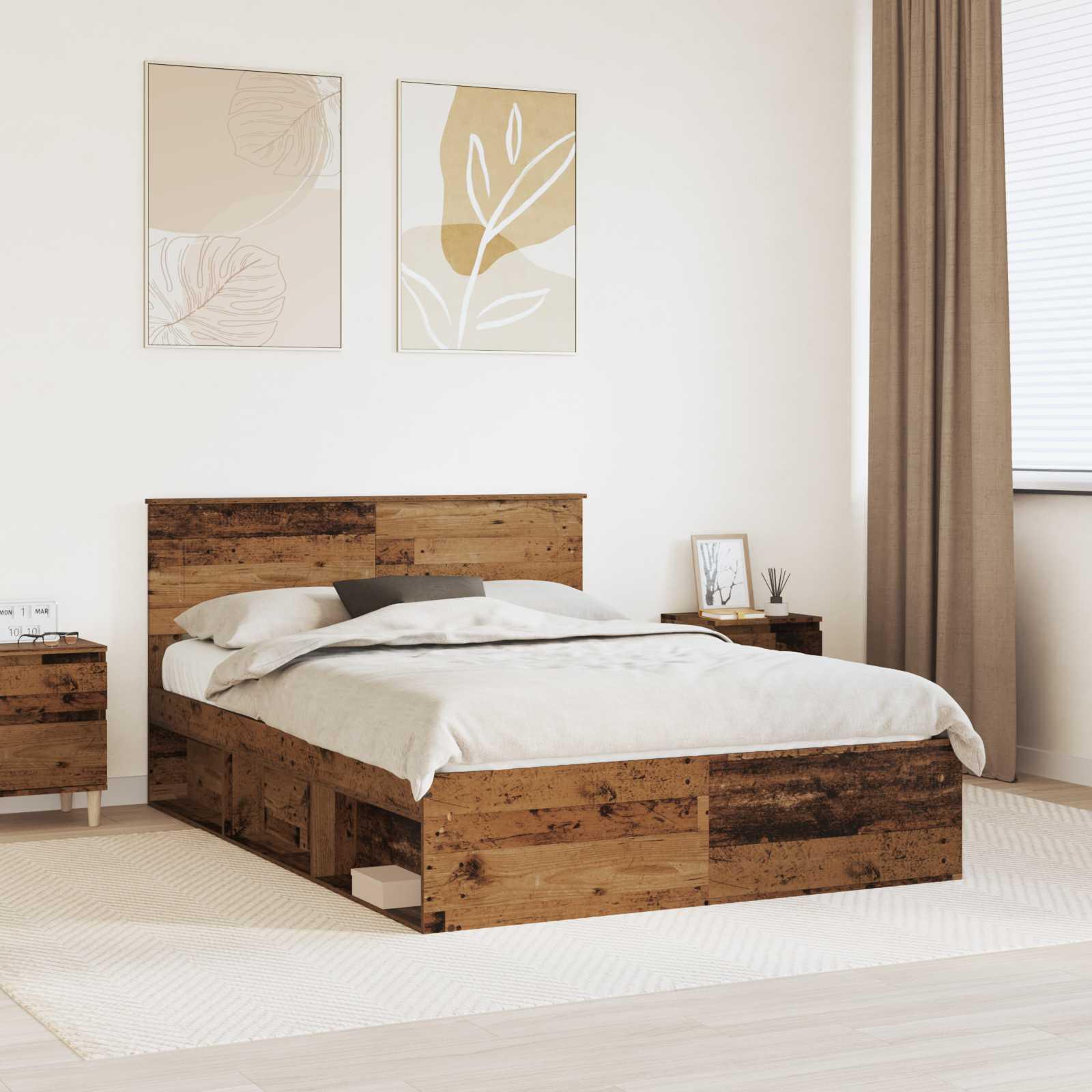 Sengestel Gammelt træ 140 x 190 cm Konstrueret træ billede