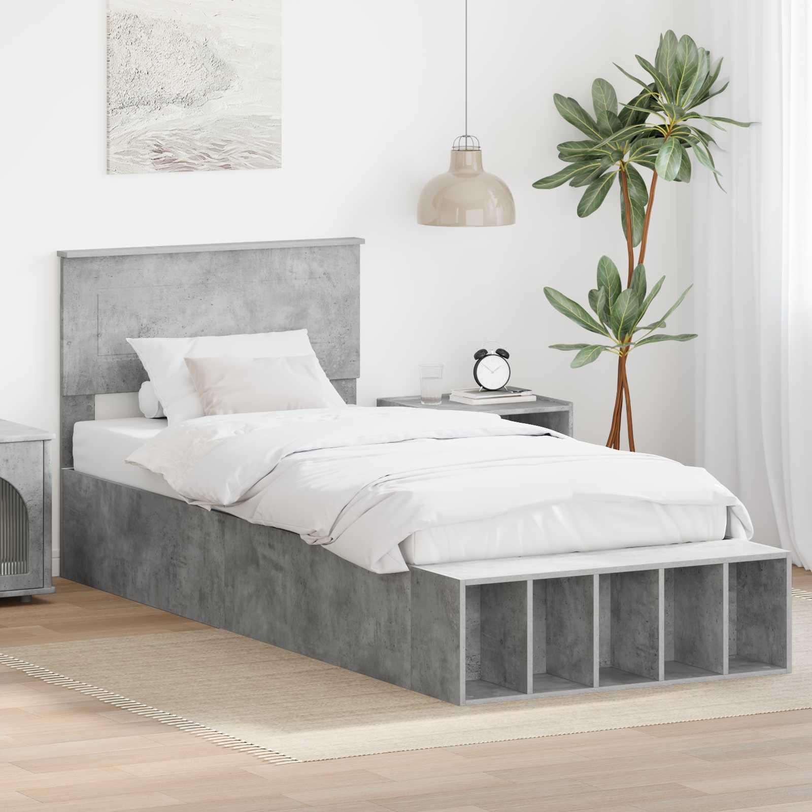 Sengestel med hylde Beton Grå 75 x 190 cm Konstrueret træ billede