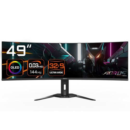 Gigabyte Aorus CO49DQ 49" OLED buet gaming-skærm - 5120 × 1440, 1800R, 144 Hz, 0,03 ms, HDMI 2.1, KVM, FreeSync Premium Pro