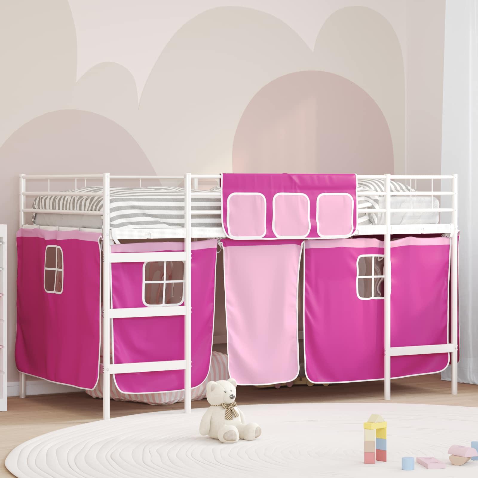 Kids'loftseng med gardiner Hvid og lyserød 80 x 201 cm billede