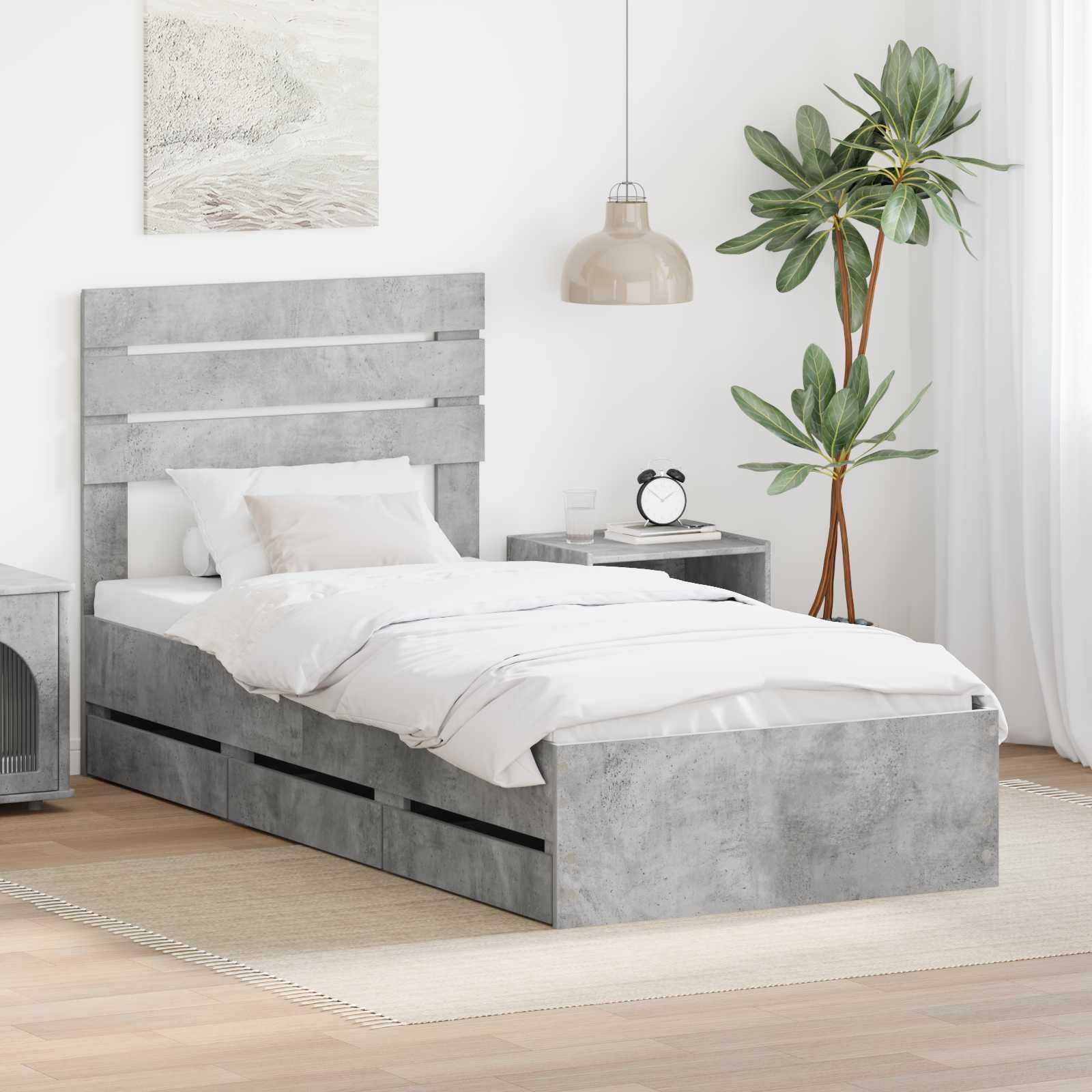 Sengestel med skuffe Beton Grå 90 x 190 cm Ingeniørtræ billede