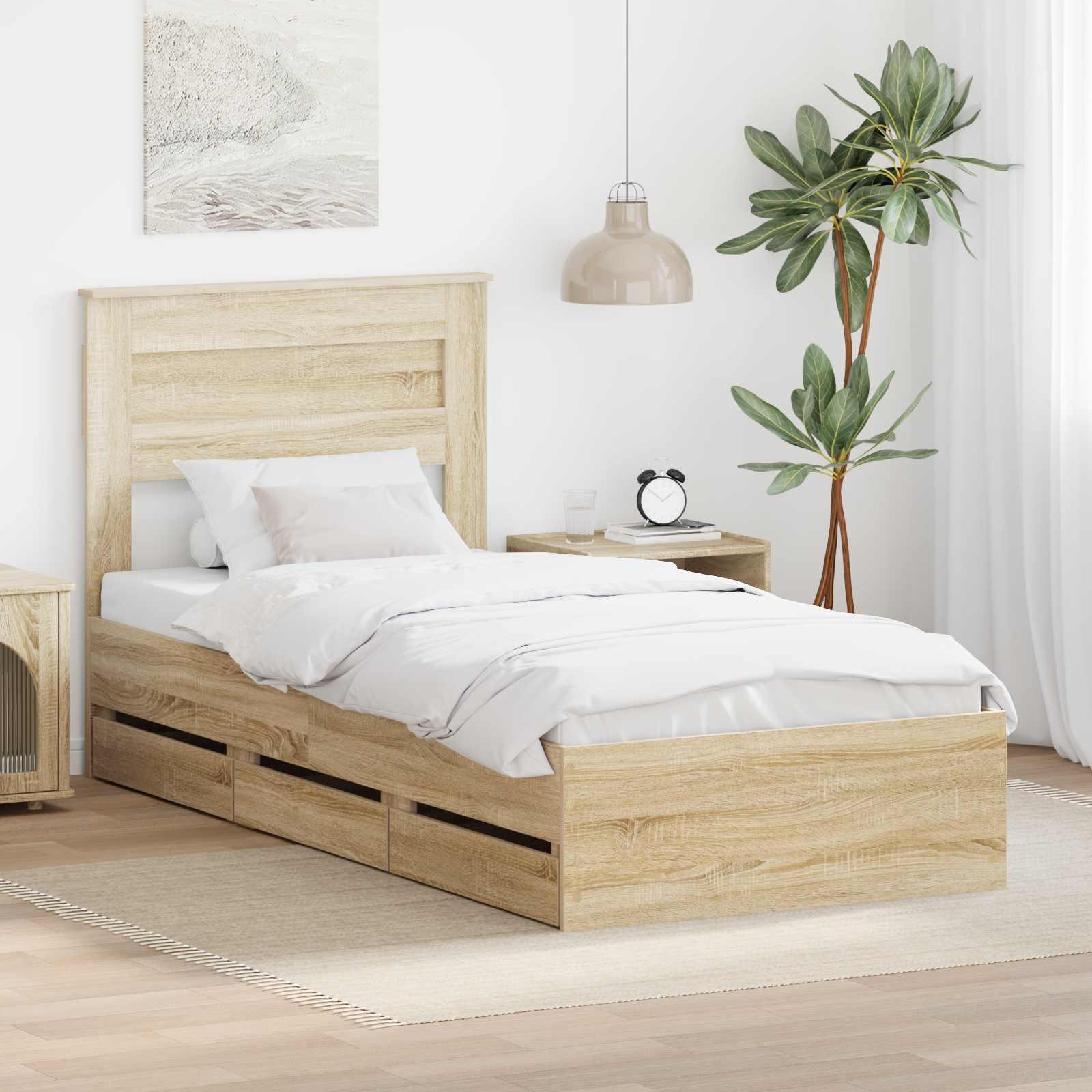 Sengestel med skuffe Sonoma eg 100 x 200 cm Ingeniørtræ billede