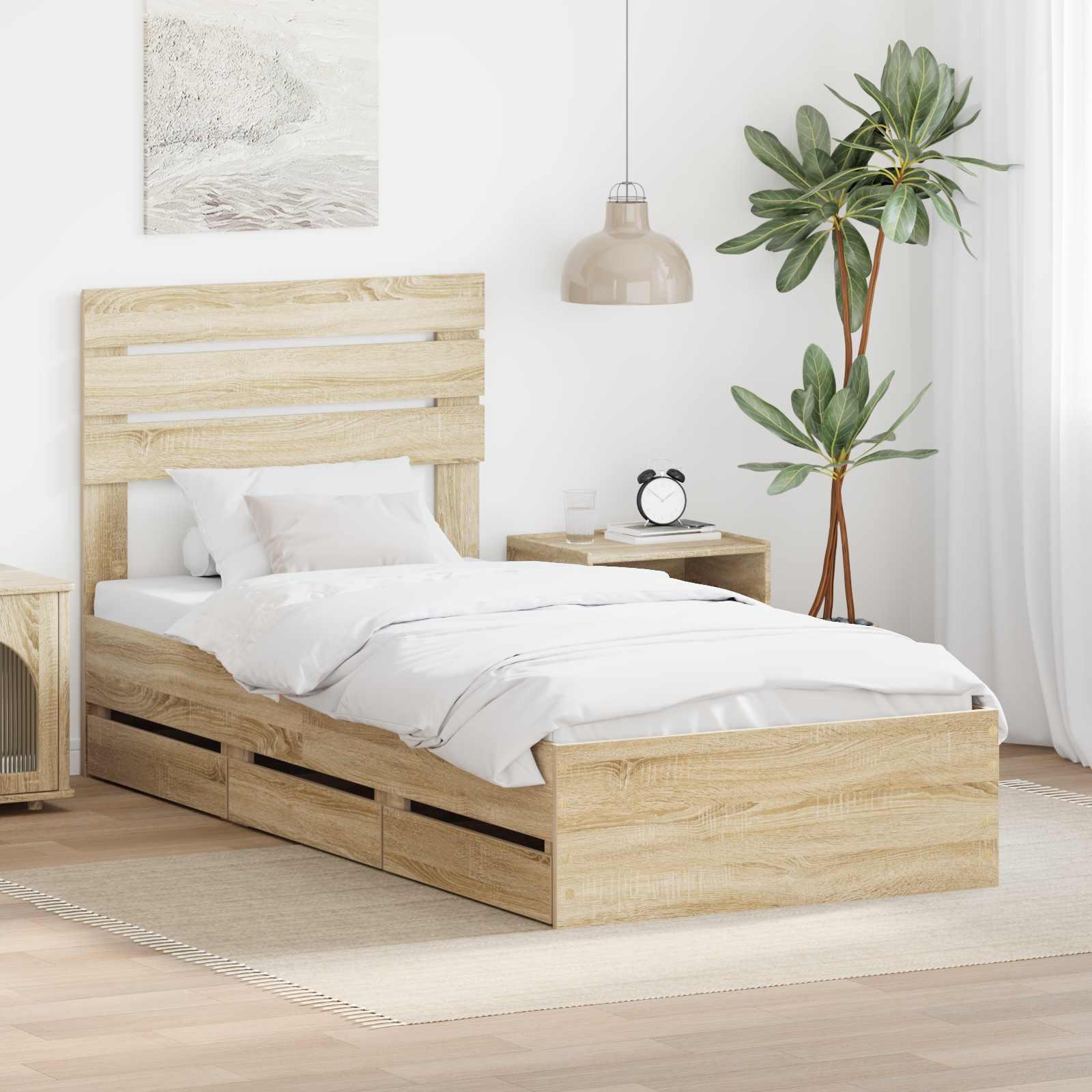 Sengestel med skuffe Sonoma eg 100 x 200 cm Ingeniørtræ billede