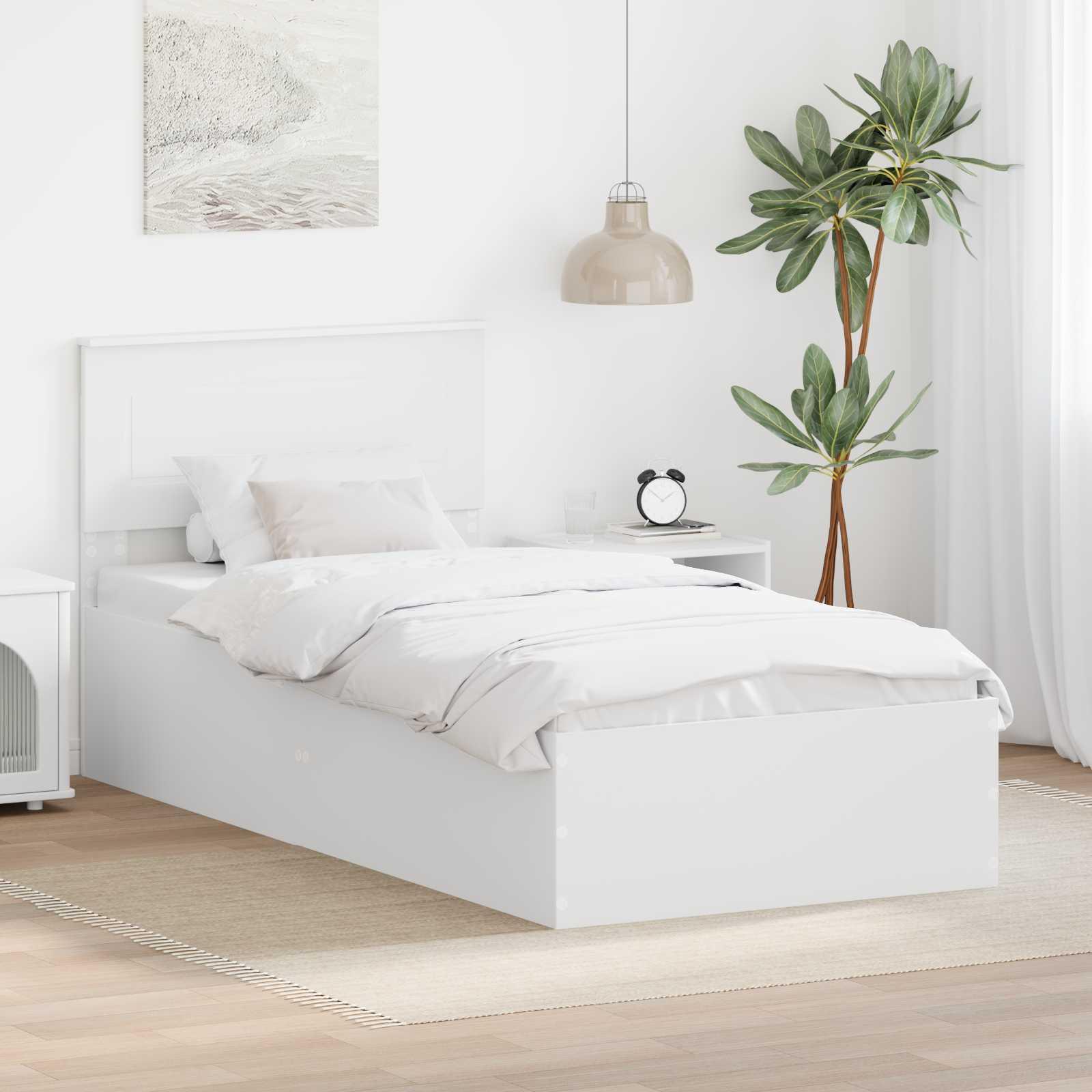 Sengestel med hovedgærde - hvid 100 x 200 cm, konstrueret træ billede