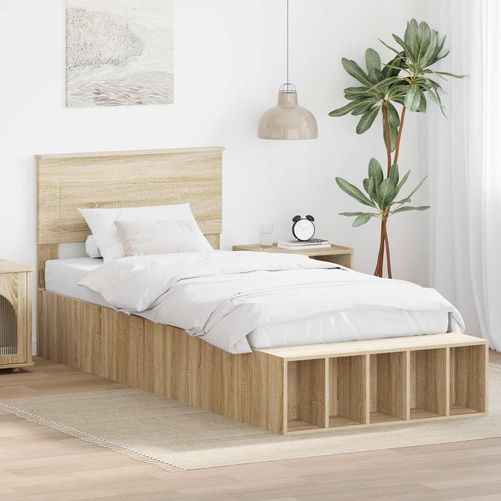 Sengestel med hylde Sonoma eg 100 x 200 cm Konstrueret træ billede