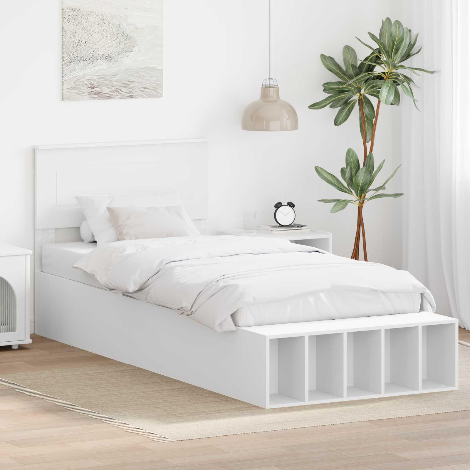 Sengestel med hylde Hvid 100 x 200 cm Konstrueret træ billede