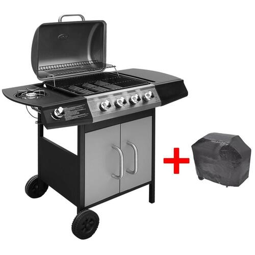 Gasgrill 4 + 1 grillzoner sort og sølvfarvet