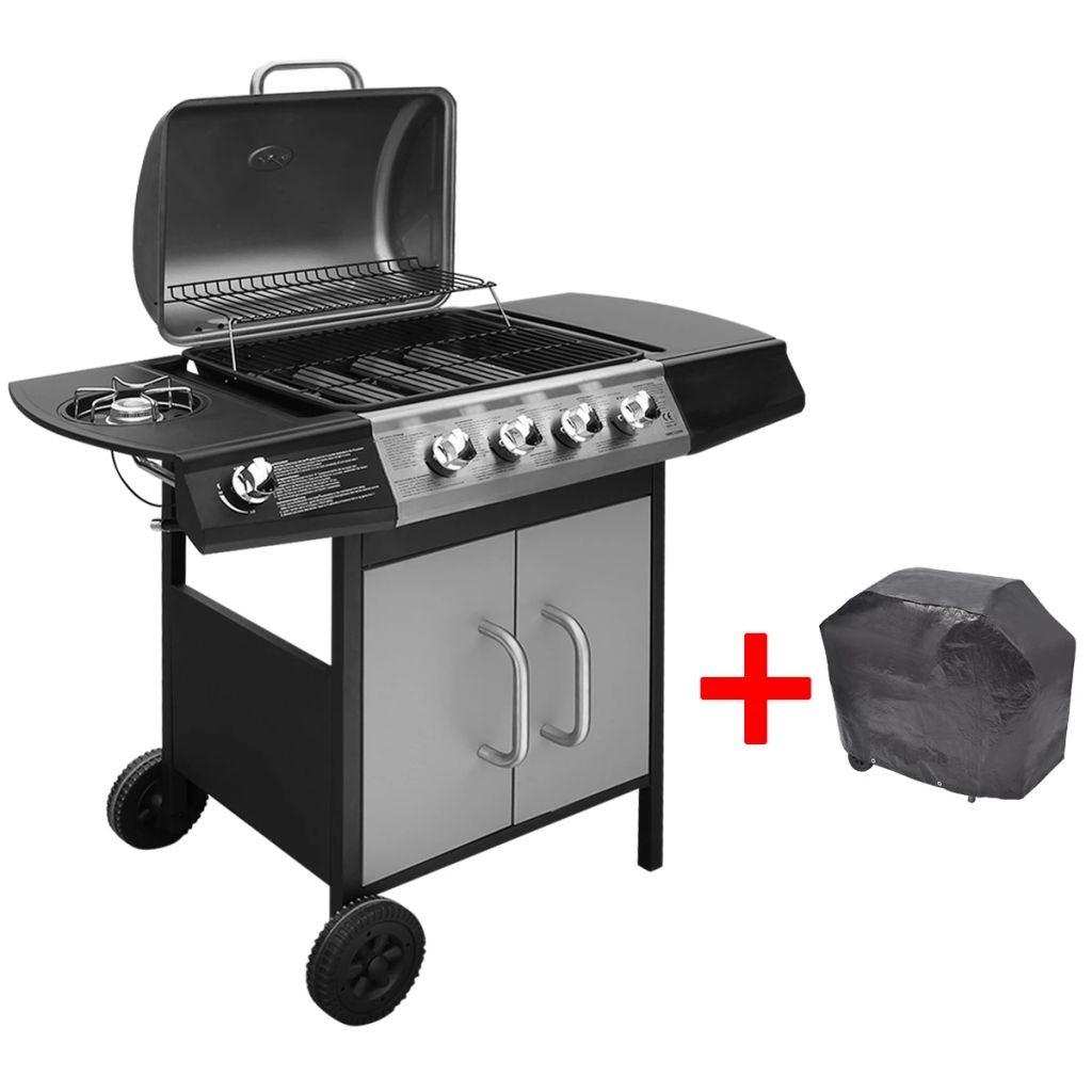Gasgrill 4 + 1 grillzoner sort og sølvfarvet