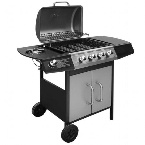 Gasgrill 4 + 1 grillzoner sort og sølvfarvet