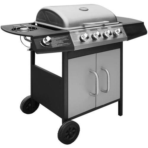 Gasgrill 4 + 1 grillzoner sort og sølvfarvet
