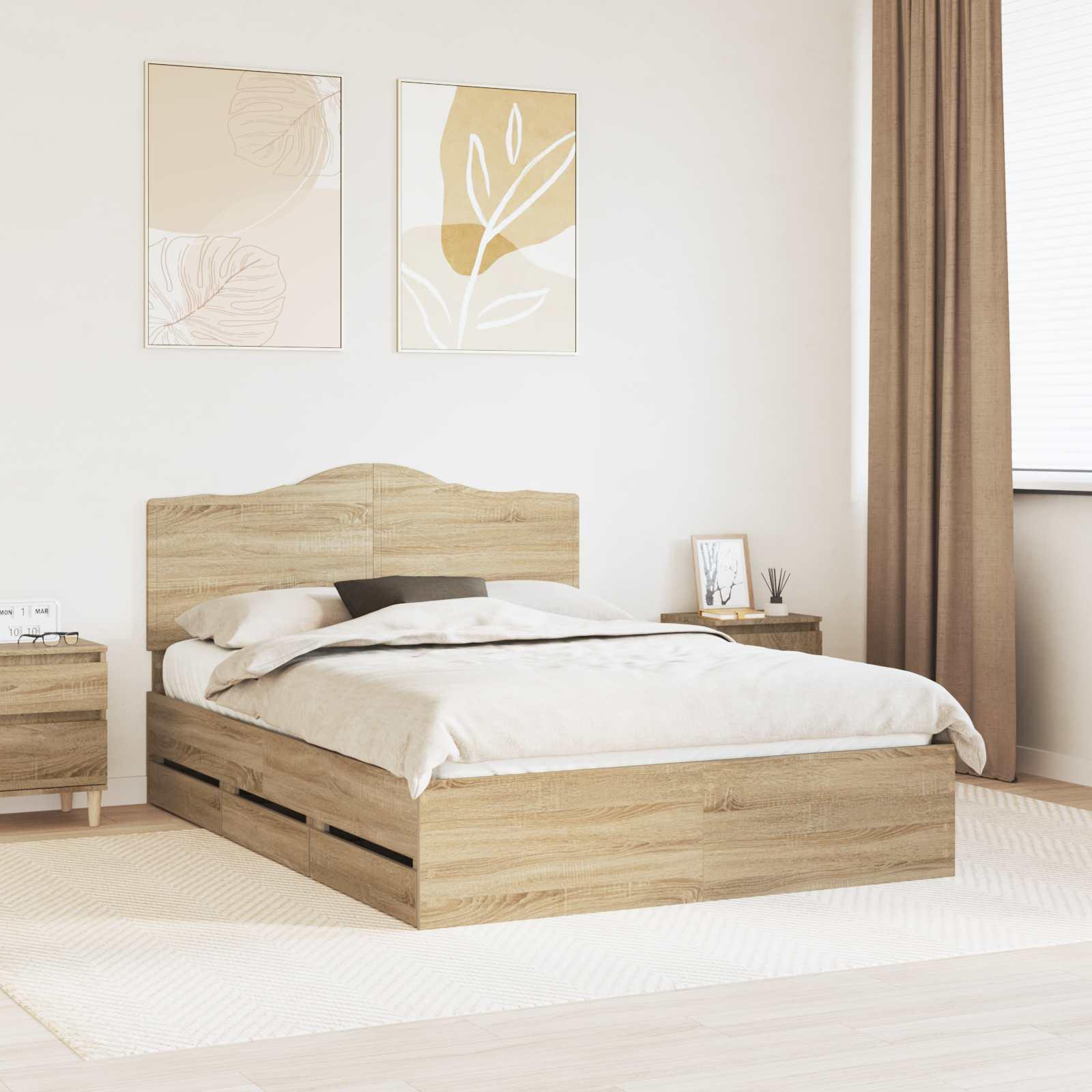 Sengestel med skuffe Sonoma eg 160 x 200 cm Ingeniørtræ billede