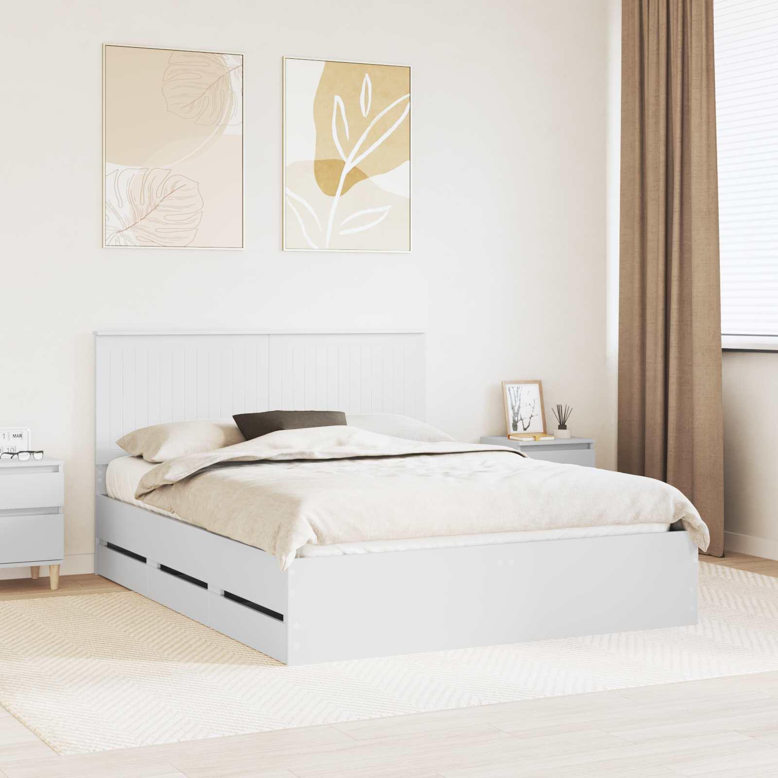 Sengestel med skuffe Hvid 150 x 200 cm Ingeniørtræ billede