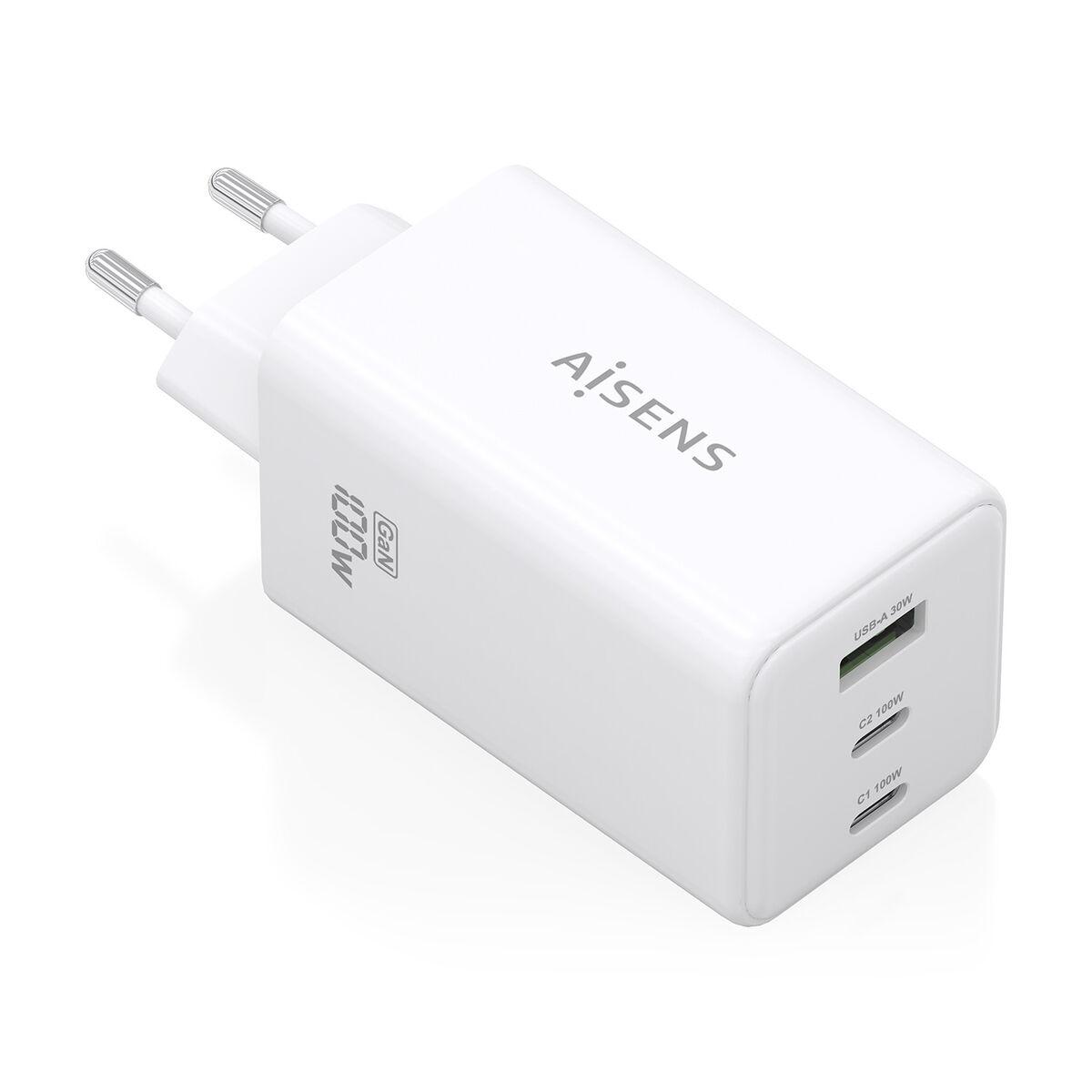 Aisens GaN vægoplader 100 W - hvid, USB‑C x2 + USB‑A billede