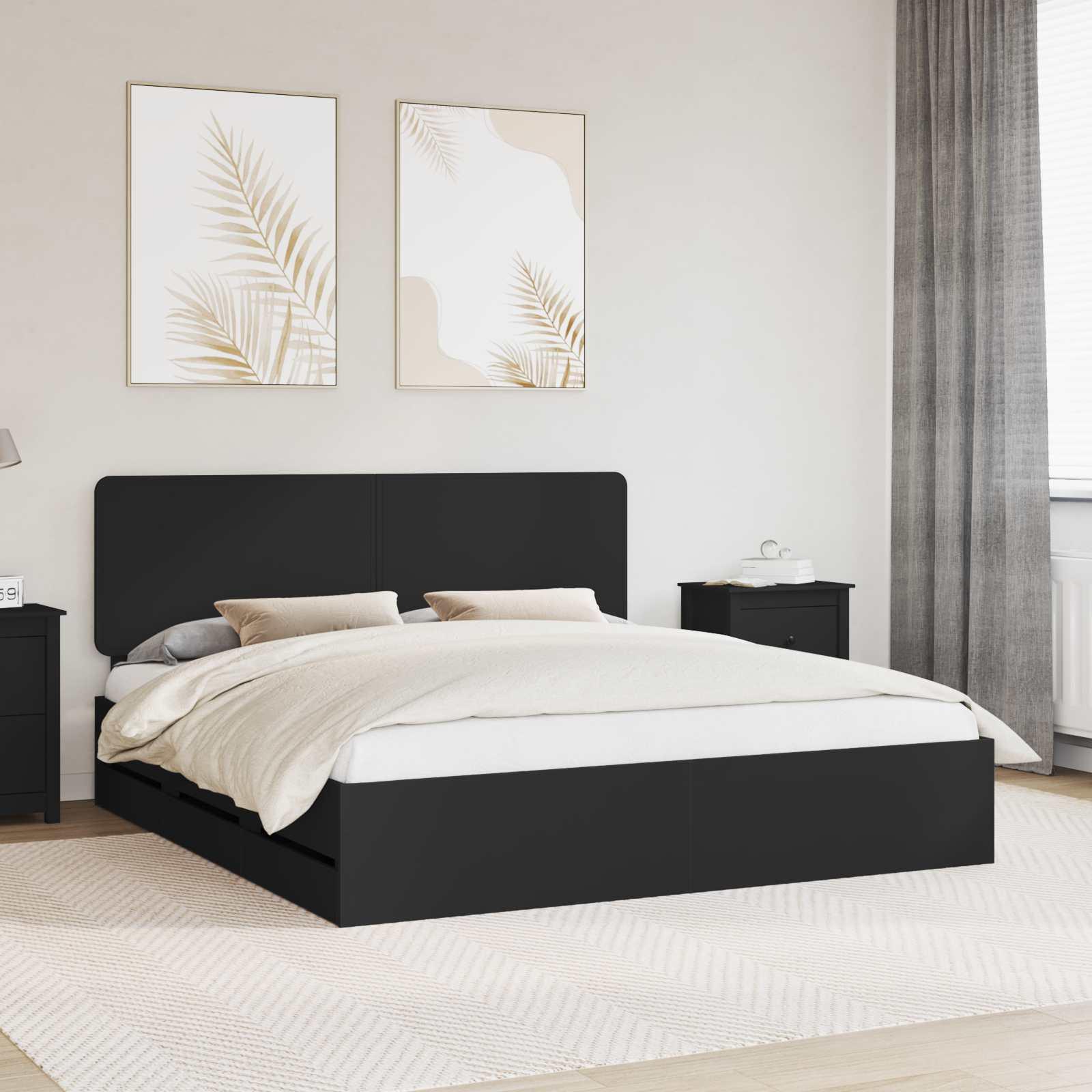 Sengestel med skuffe Sort 180 x 200 cm Ingeniørtræ billede